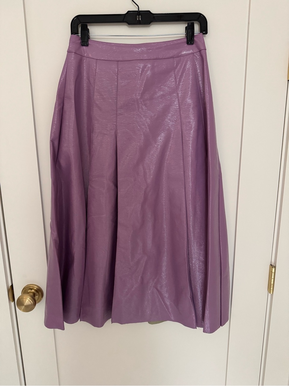 Lilac Faux Leather A-Line Midi Skirt